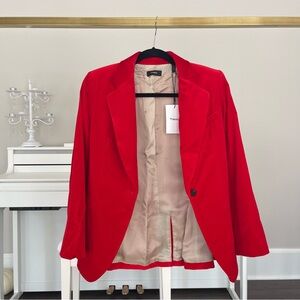 Brand new without tags Theory Clinched Blazer in Bright Red Stretch Velvet Size2